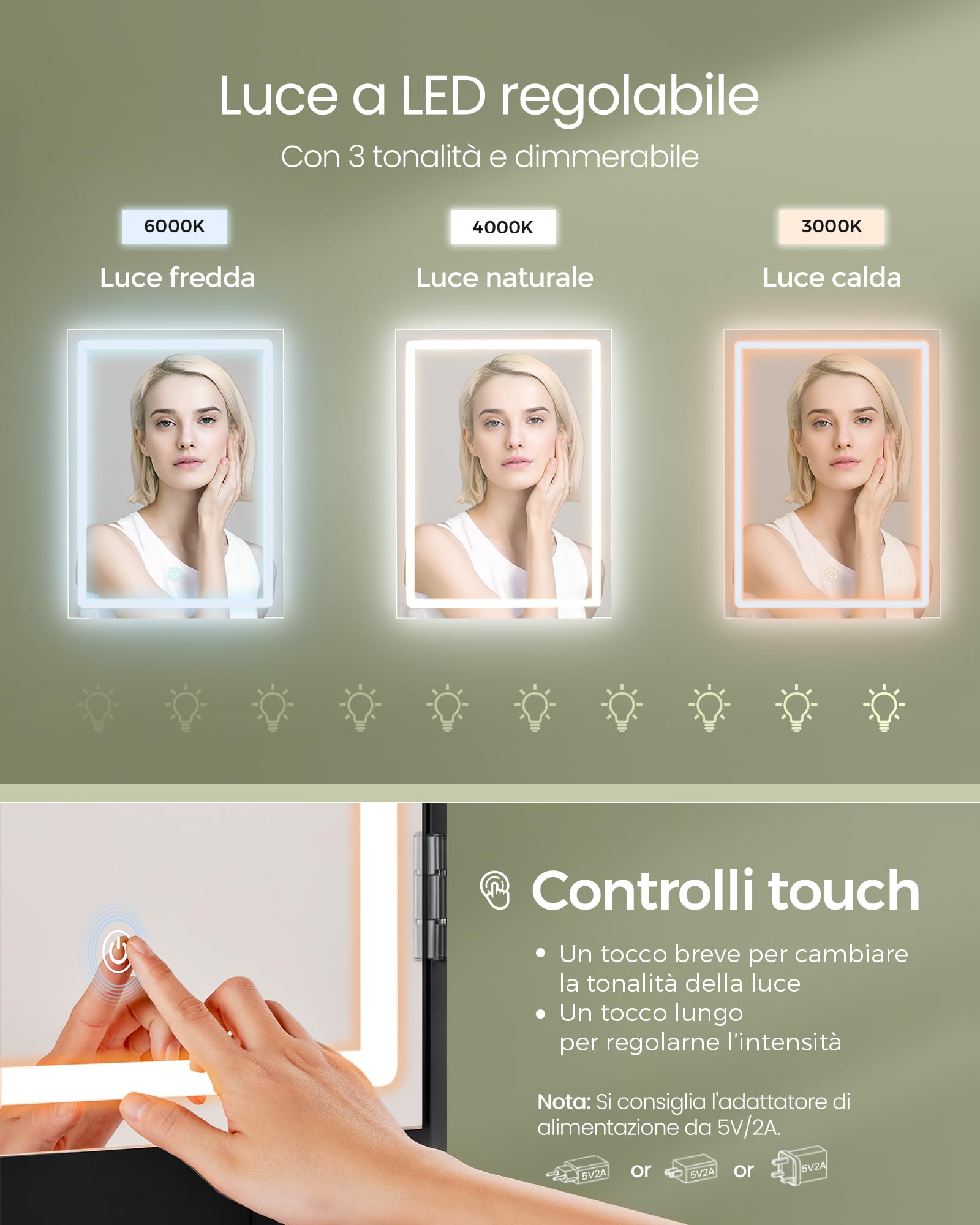 VASAGLE KAILYN Collezione - Toeletta con Luci LED 3 Colorazioni con Luminosità Regolabile, Tavolo da Trucco con Specchio, Ripiani Regolabili, 2 Cassetti, Postazione Trucco, Nero Inchiostro RDT123B01
