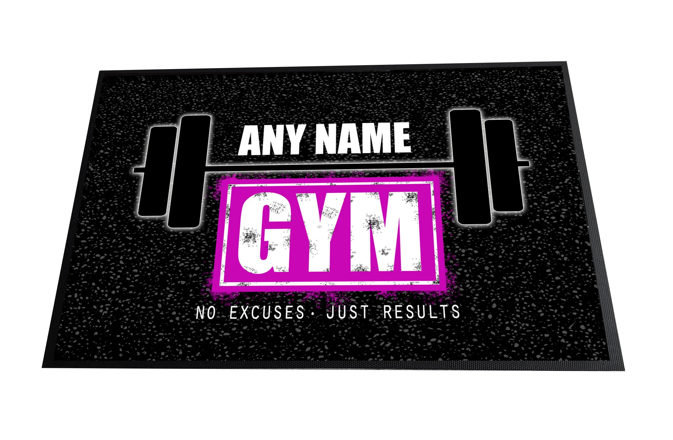 Artylicious Personalised Gym/weights room dumbell Door mat 60 x 40cm, non slip base mat (Pink)