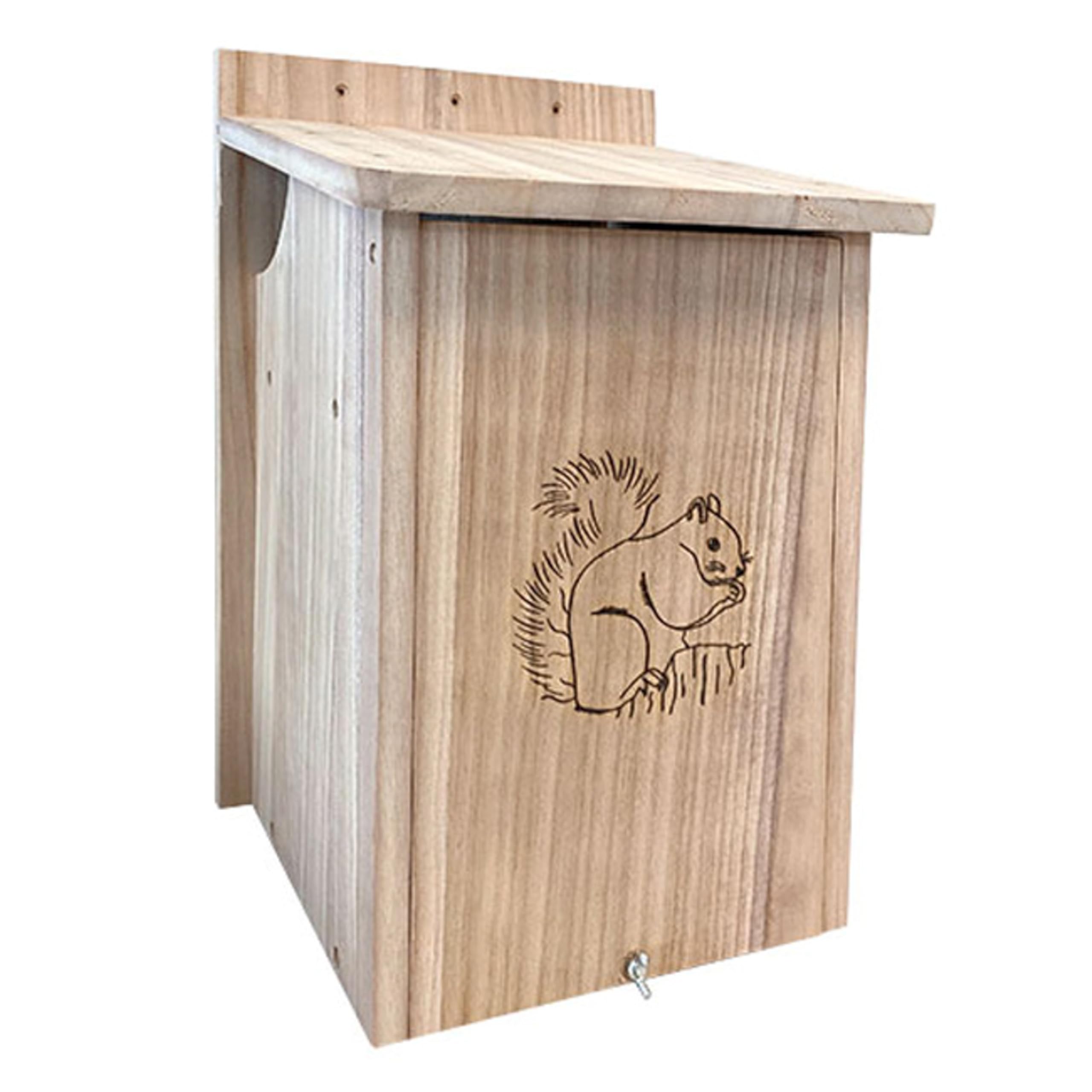 Prime Retreat Wooden Squirrel House – Outdoor Nesting Box Shelter with Side Entry & Perch – Durable All-Wood Construction, Easy Mount to Tree, Post,
