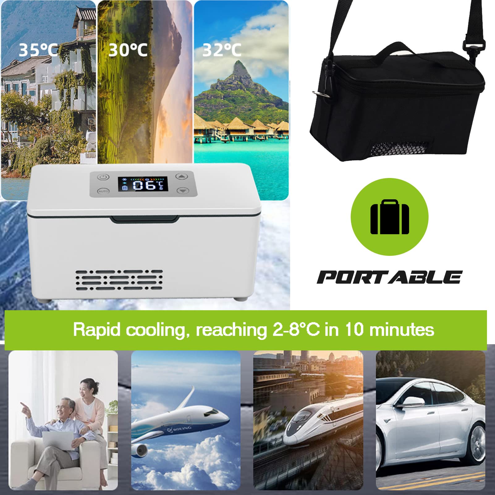 Genérico Estuche refrigerador portátil para insulina, refrigerador de medicamentos con Temperatura Constante con Bolsa para Viajes y hogar.