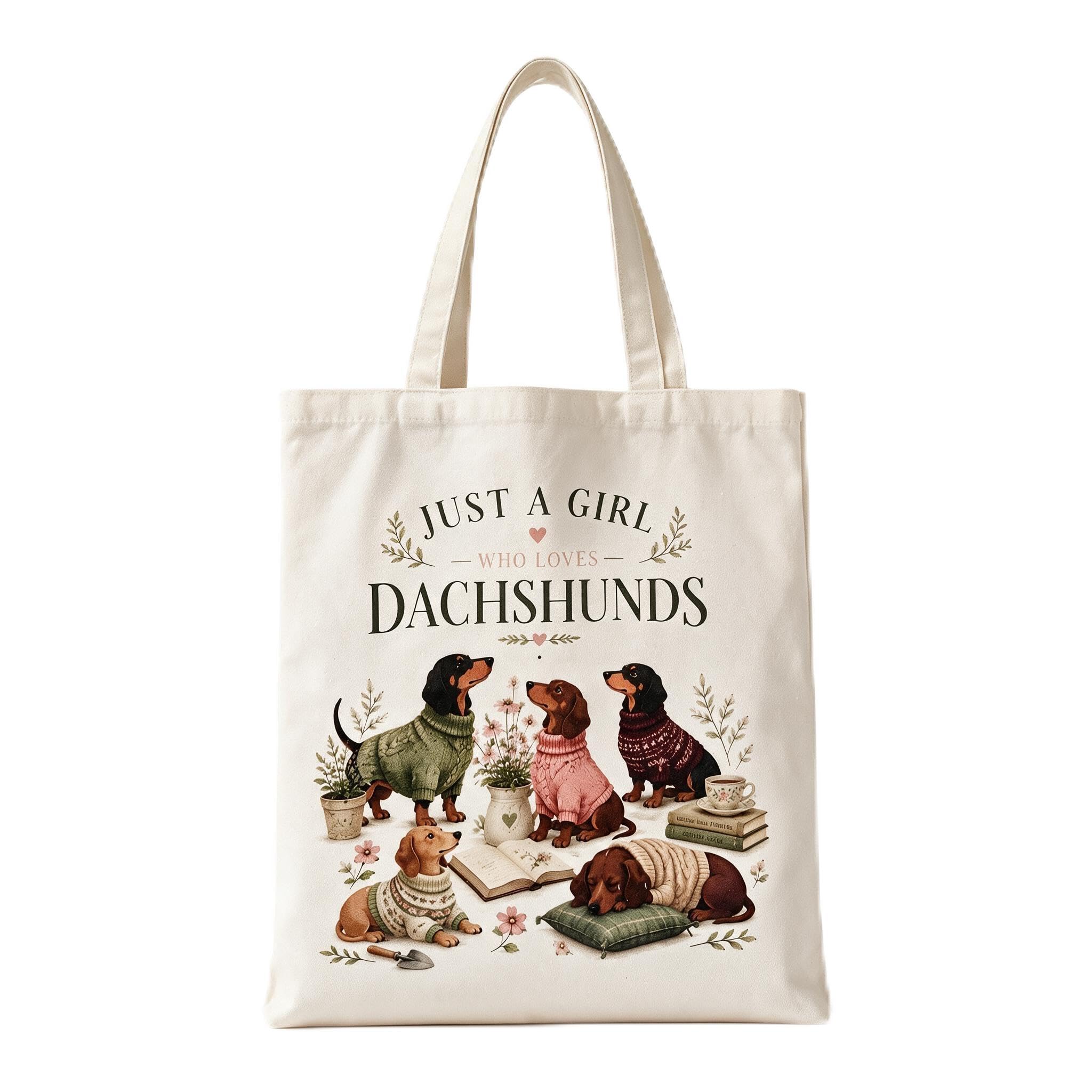 Yizzen Dachshund Gifts for Women, Double Sided Printed Shopping Bags, Large Capacity Reusable Shoulder Bag for Work, Travel, Grocery, Beach Trip