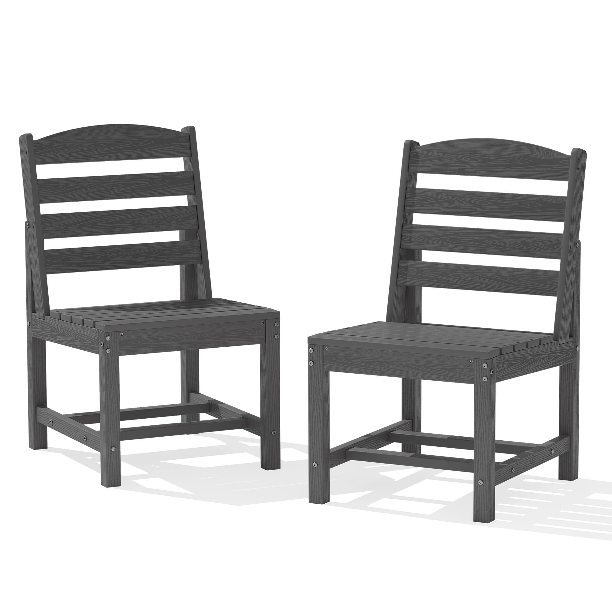 KINGYES Patio Armless Dinning Chairs Set of 2, HDPE Patio Chair, Gray