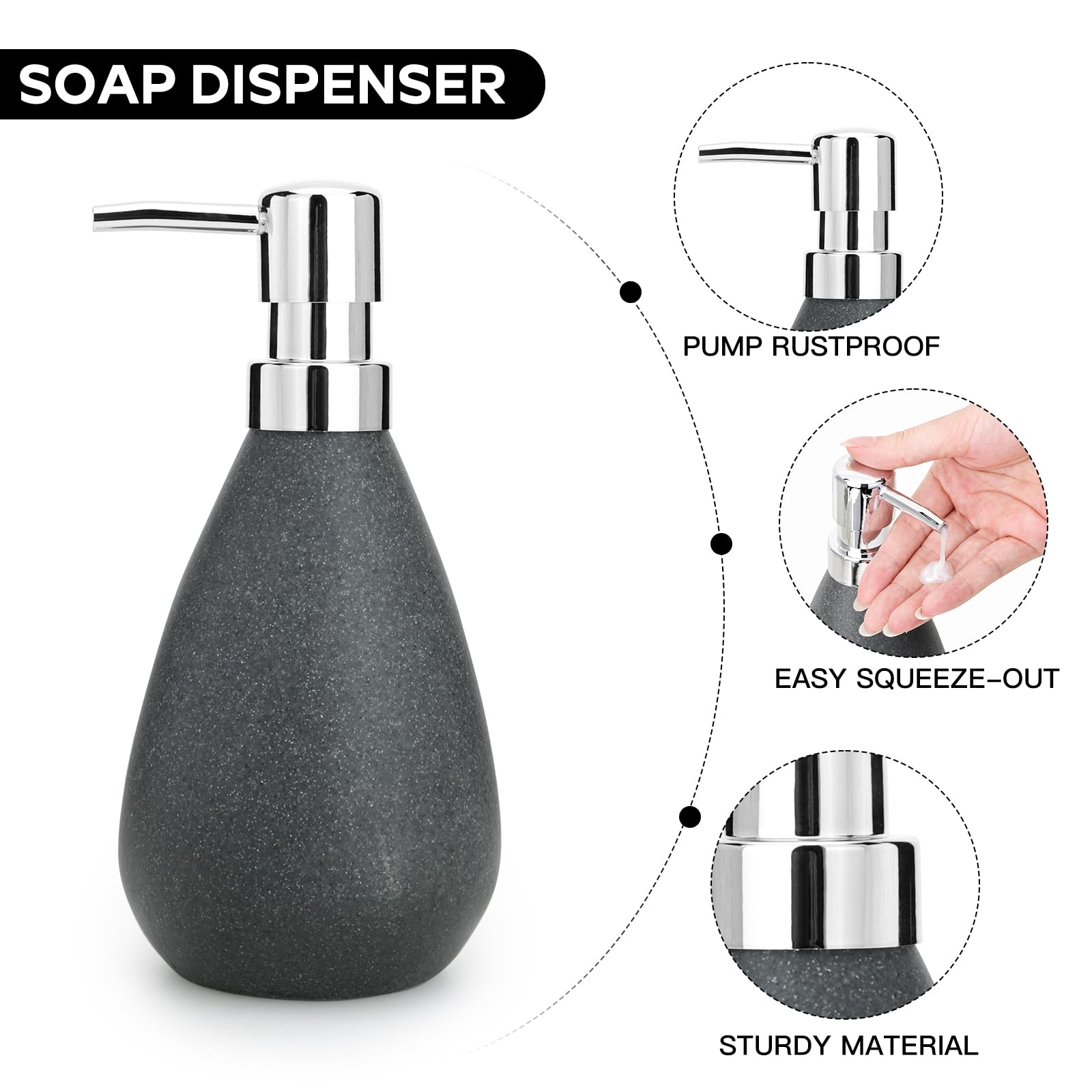 JOTOM Juego de 4 accesorios de baño modernos de lujo, juego de baño para dispensador de baño, soporte para cepillo de dientes, vaso de enjuague bucal, jabonera, color negro