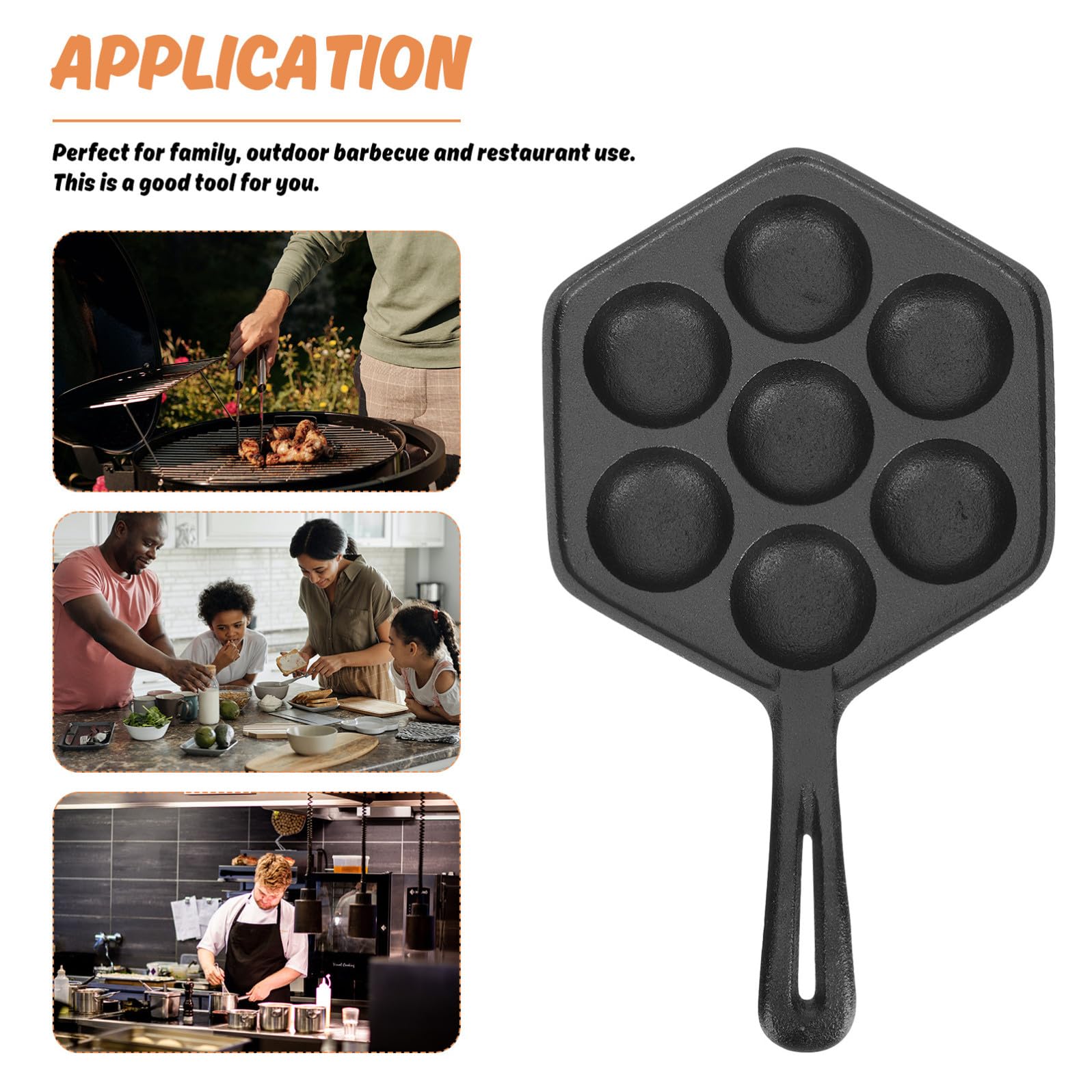 TOYANDONA Padella per Polpette in Ghisa Foro Grande da 5,5 Cm, Antiaderente senza Rivestimento, per Cucinare senza Attaccare Cibo