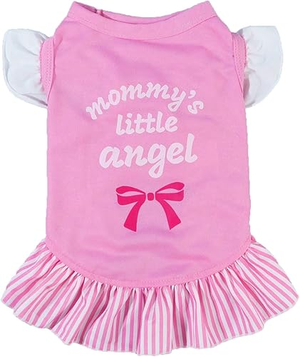 QWINEE Vestidos de perro para perros pequeños y medianos, linda niña, niña, con lazo y letras, gráfico, camisa para cachorro, falda, fiesta de