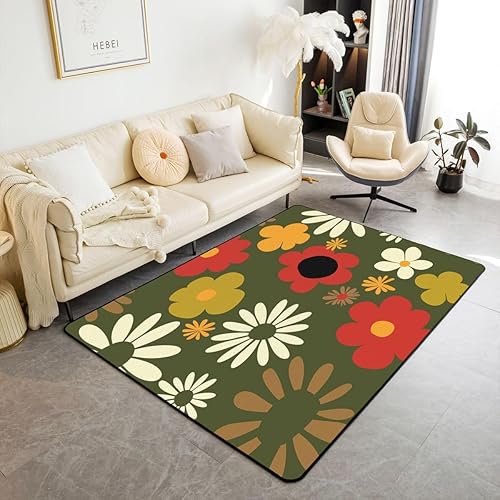 Miniatura 16 de 70S Groovy - Alfombra de área de flores de 3 x 5 pies para sala de estar junto a la cama, alfombra floral de arco iris bohemio para niños, niñas,