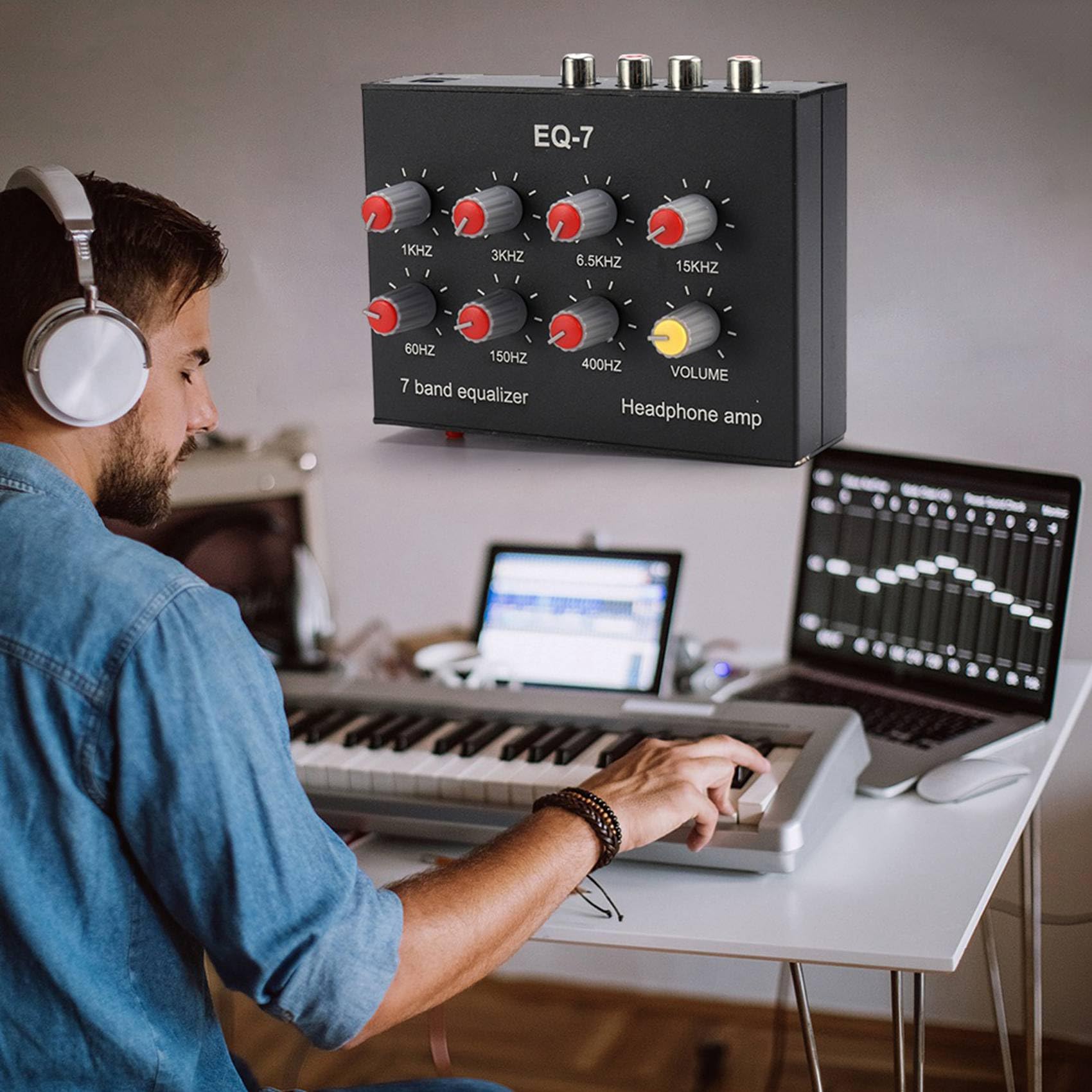 3 x EQ-7 - Amplificador de audio para coche (ecualizador de 7 bandas, ecualizador de sonido digital de 2 canales)