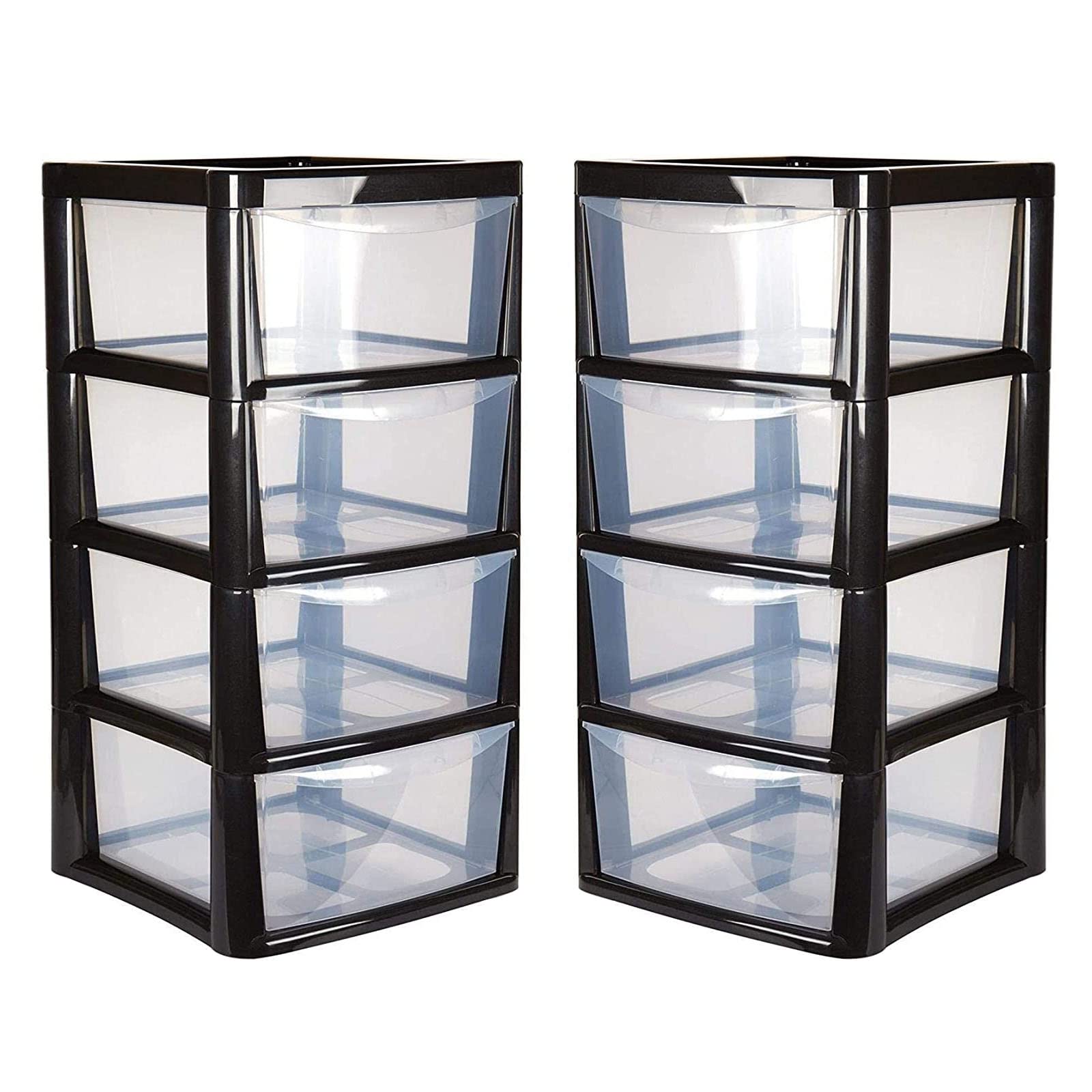 Simpahome Transparent,Black 2 X Large Multi-Purpose Plastic 4 Drawer Modular Storage Tower - Black Frame With Transparent Drawers. Assembly Required. Instructions Provided.