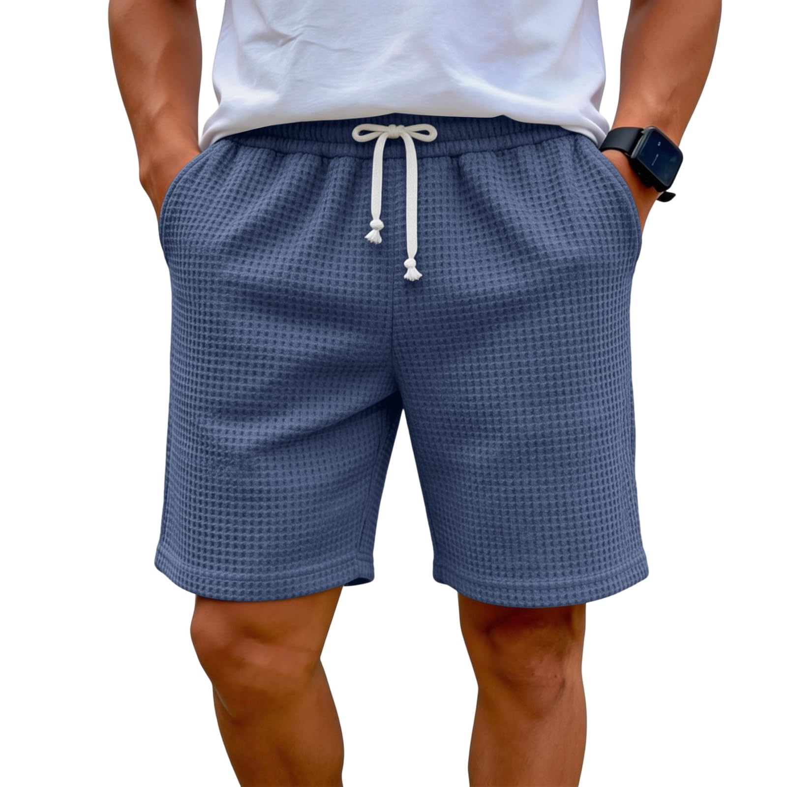 Short Homme Motif Gaufré Court Shorts Ete Sport Décontracté Bermuda Pantalon avec Poches et Cordon de Serrage