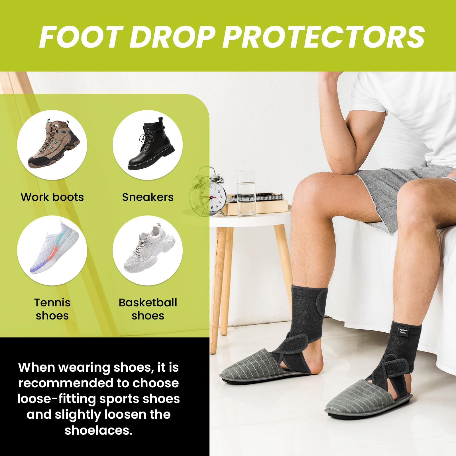 Bukihome AFO Orthèse de pied réglable pour marcher avec des chaussures, des chaussettes ou pieds nus - Soulage la chute du pied, la fasciite plantaire, les accidents vasculaires cérébraux et la
