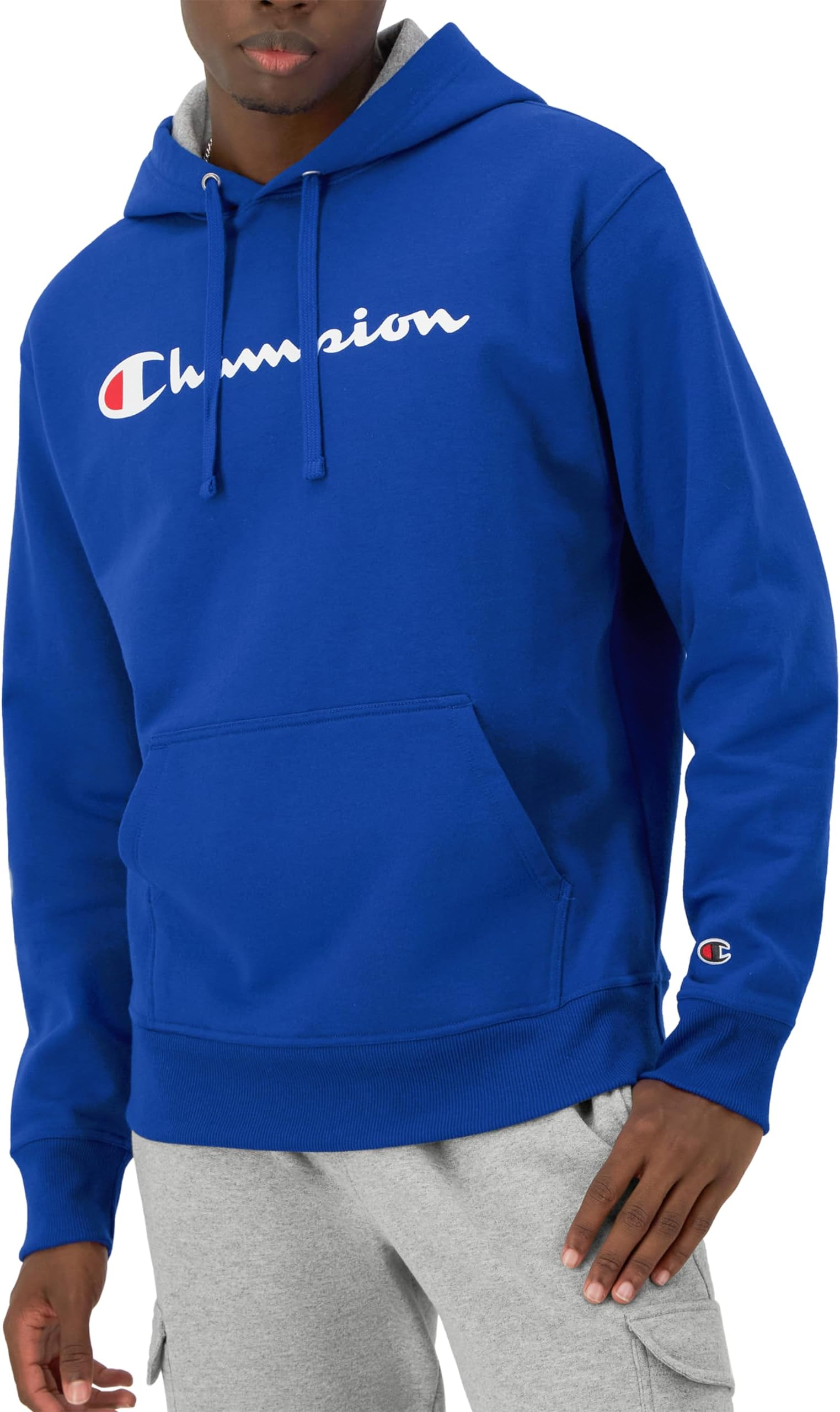 Champion Mens Pullover Graphic Fleece Hoodie, Standard Fit Midweight Fleece Classic Script Logo Available Regular, Big & Tall