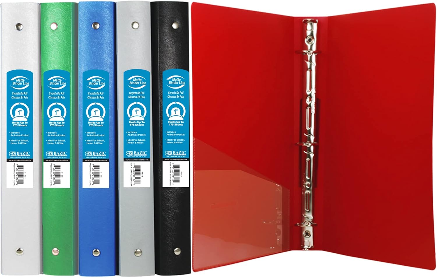 BAZIC 3 Ring Binder 1" Poly Binders Organizer Matte