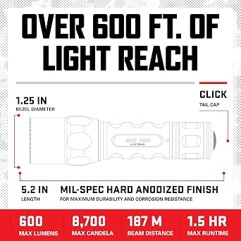 SureFire Handheld LED Flashlight - 6PX Tactical 600 Lumens 8,700 Candela