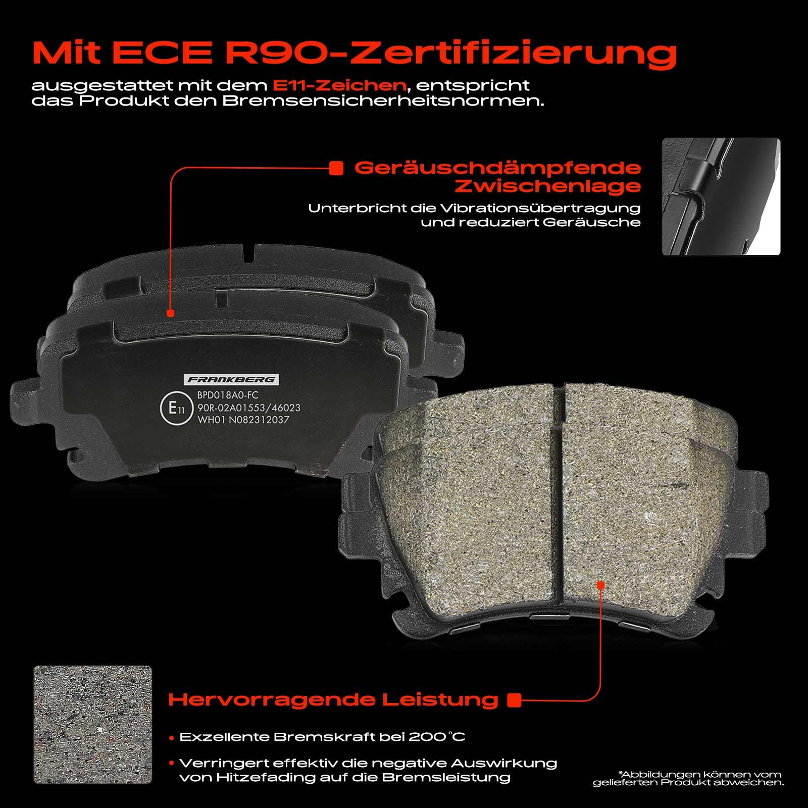 Frankberg 2x Bremsscheiben + 4x Bremsbeläge Hinten 7H0698451C | Kompatibel mit Transporter V Kasten 7EA 7EH 7HA 7HH,Transporter V Bus 7EB 7EJ 7HB 7HJ,Transporter VI Kasten SGA SGH SHA SHH
