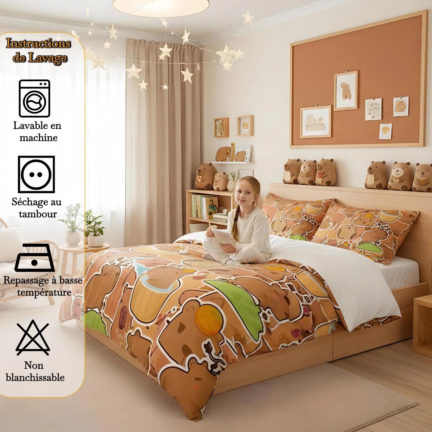 Loussiesd Capybara Copripiumino 200 x 200 cm Regali per Bambini Capybara Biancheria da letto Set per Ragazzi Adolescenti Amanti Animali Capybara Parure da letto Modello Arancione Marrone Biancheria da