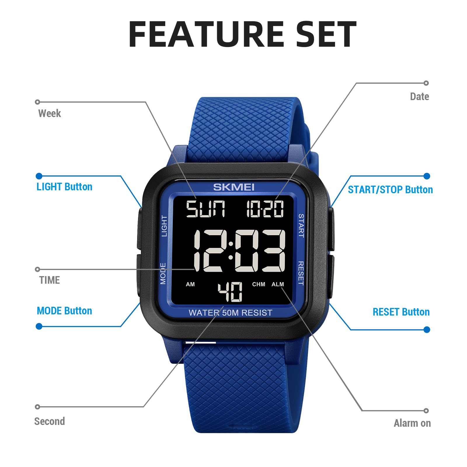 SKMEI Men's Military Digital Sports Watch Ultra-Thin Waterproof Wrist Watches for Men with Stopwatch Countdown Timer Alarm Function Dual Time LED Back Light