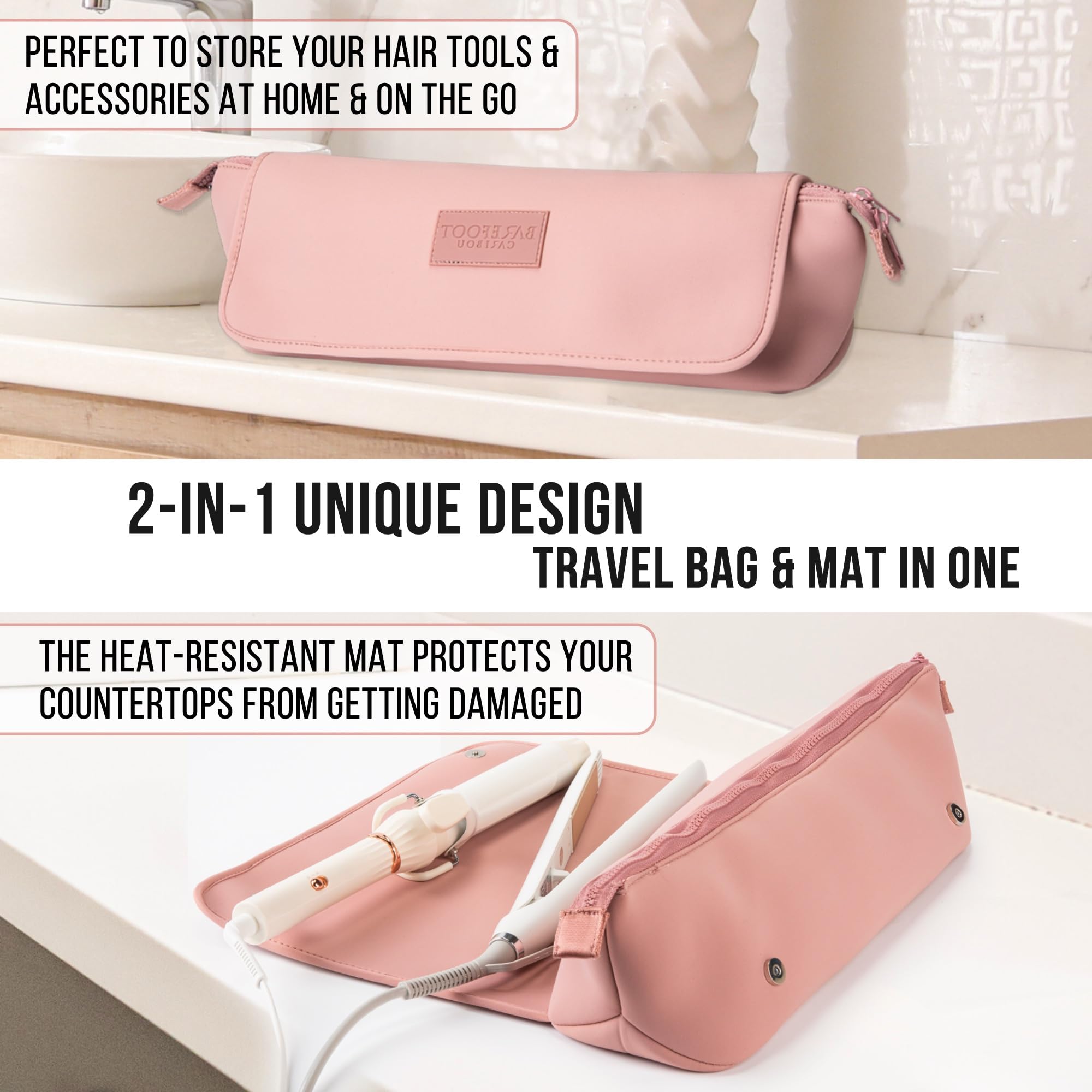 Reisetasche für Haarstyling-Werkzeuge und hitzebeständige Matte für Glätteisen, Lockenstäbe und Haarpflegezubehör, 2-in-1 Design Tragen Hülle mit Innentaschen, Kompakter Organizer (Düne) | Für Glätteisen, Lockenstäbe und Haar-Accessoires, 2-in-1 tragbarer