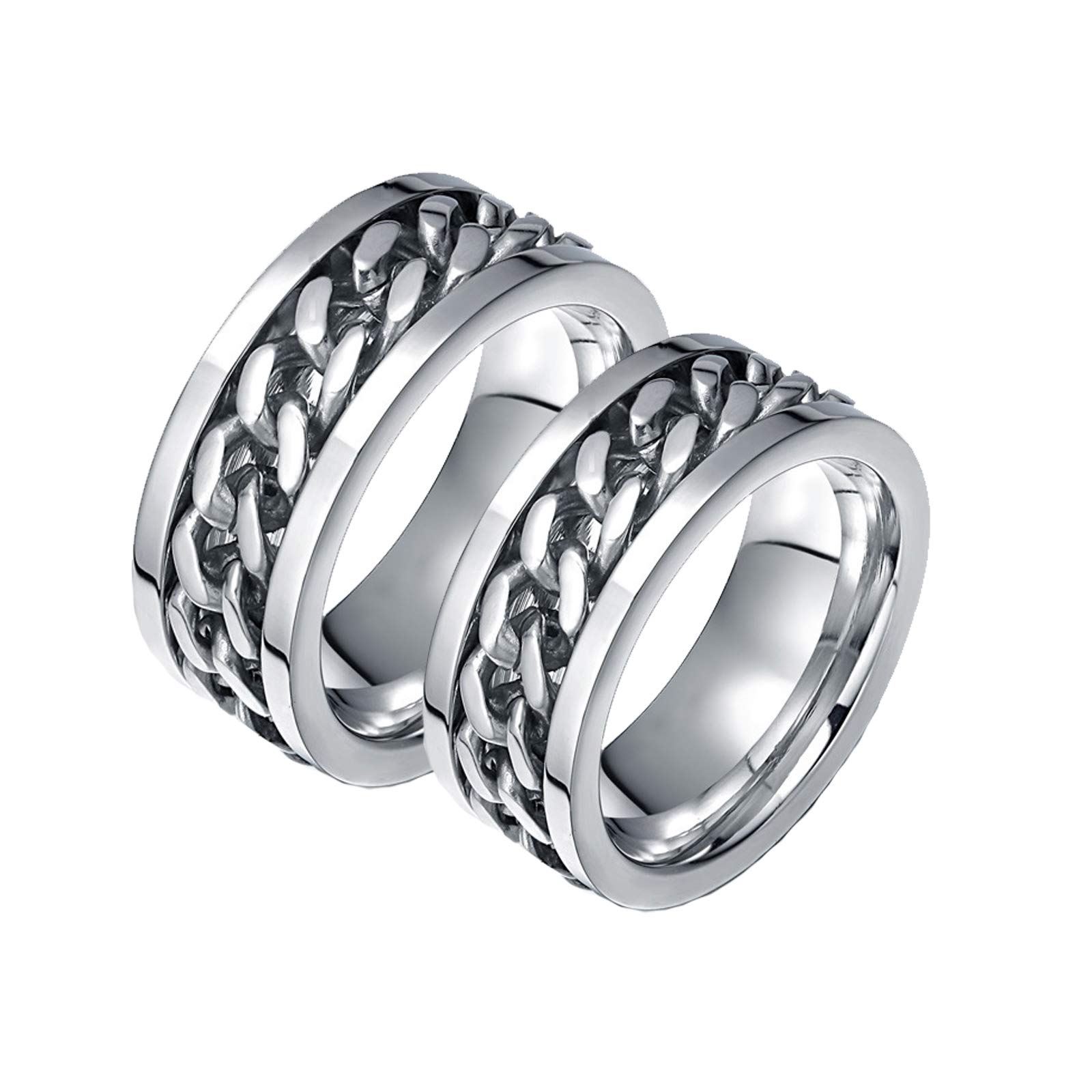 KnSam 2 anelli di fidanzamento coppia con incisione, anello da donna in argento, catena larga 8 mm, argento