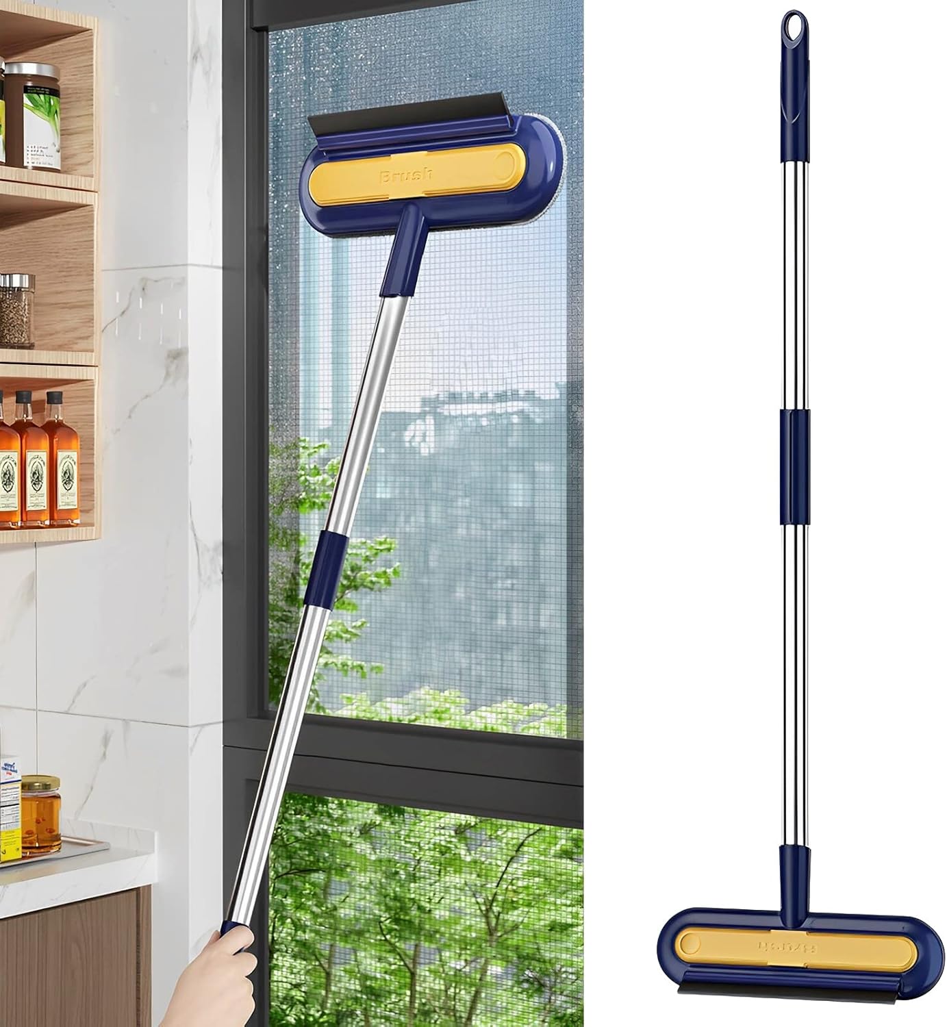 3 in 1 Window Screen Cleaner Brush with Long Handle, Window