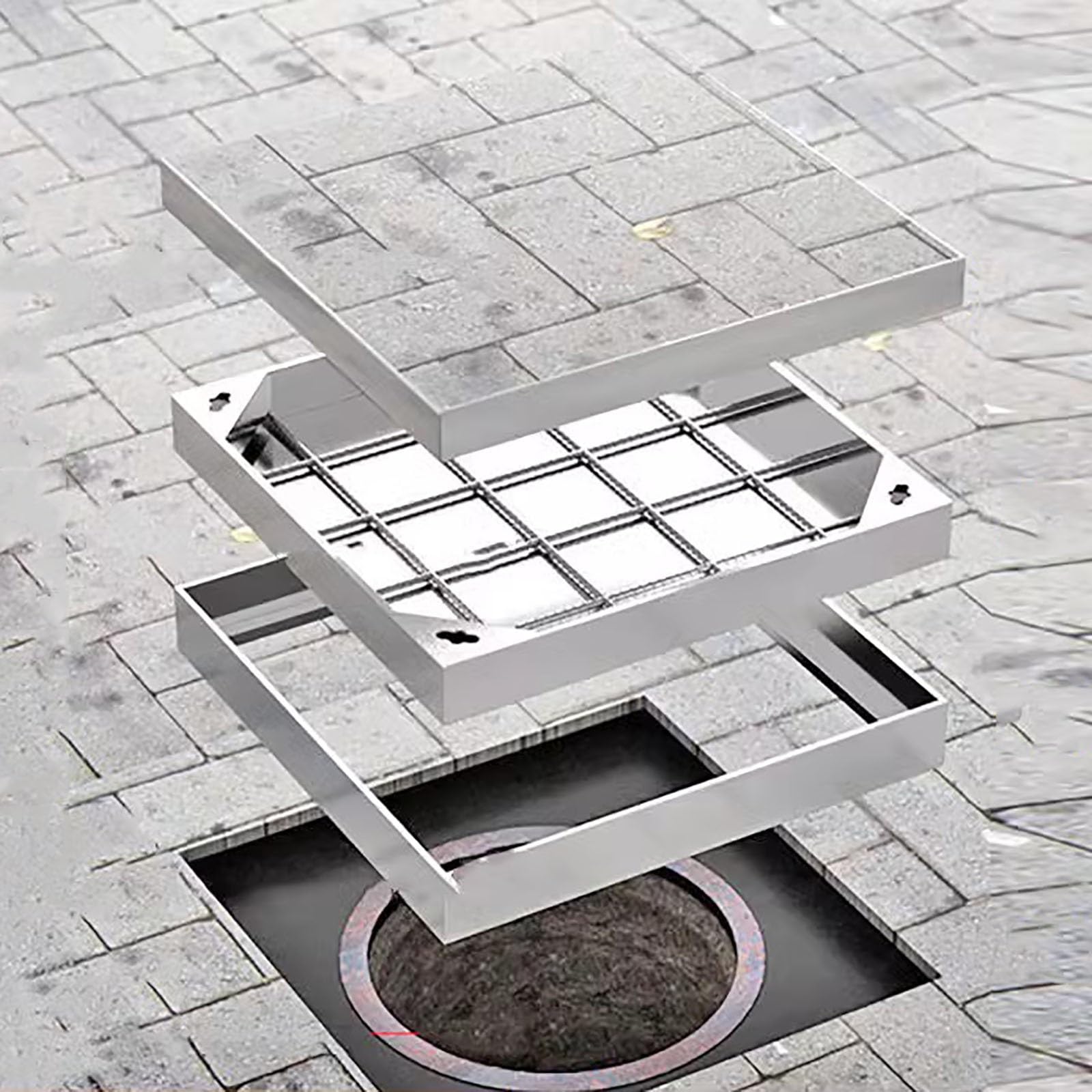 Tapa de Registro empotrada de Acero Inoxidable para losas de baldosas. Tapa Rectangular para Tanque séptico para Uso en Exteriores. Inspección de Aguas residuales y Drenaje Pluvial (6 x 8 PU