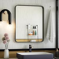 Vista 1 de ISKM Espejo con marco negro para pared de 20 x 16 pulgadas, espejo de tocador de baño antioxidante, vidrio templado, espejo rectangular redondeado