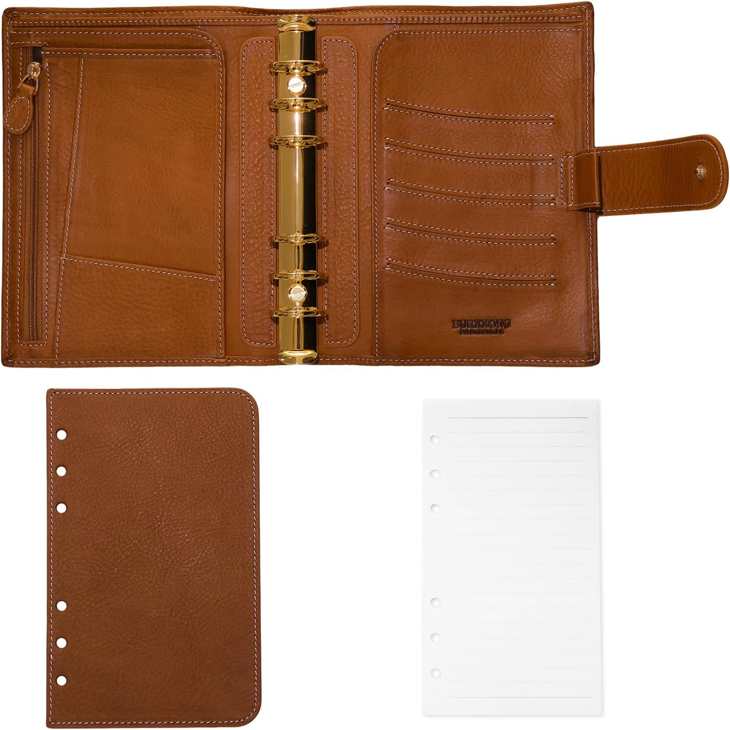 A6 Personal XL Organizer Minerva Box Genuine Leather Journal Notebook,Stalogy Rings Planner Pocket size Notebook with 25MM Binder Mini Agenda Diary (Cognac brown)