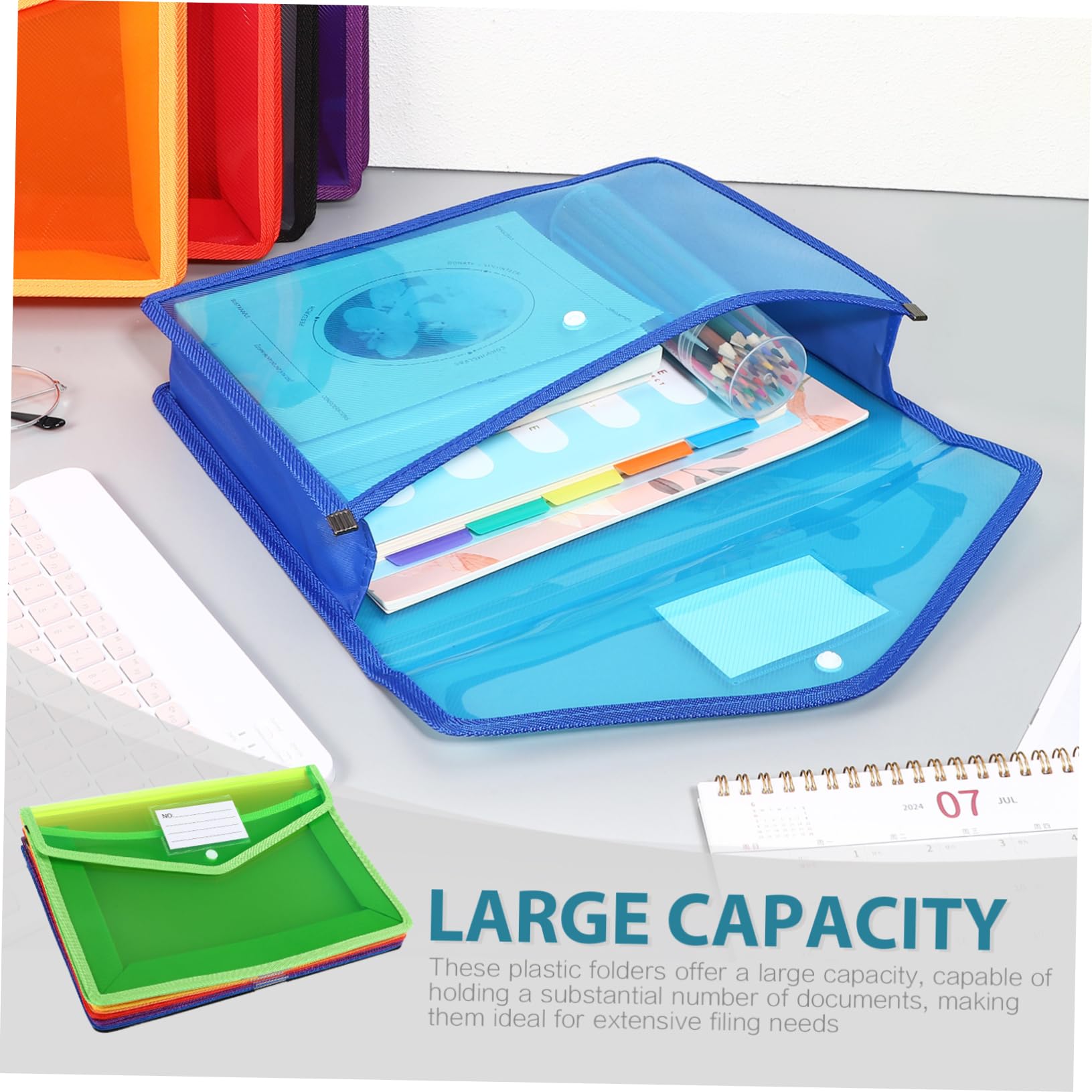 7pezzi Buste in Plastica Trasparenti con Bottone Formato Organizer per Documenti Buste per File per Ufficio Scuola e Uso Domestico