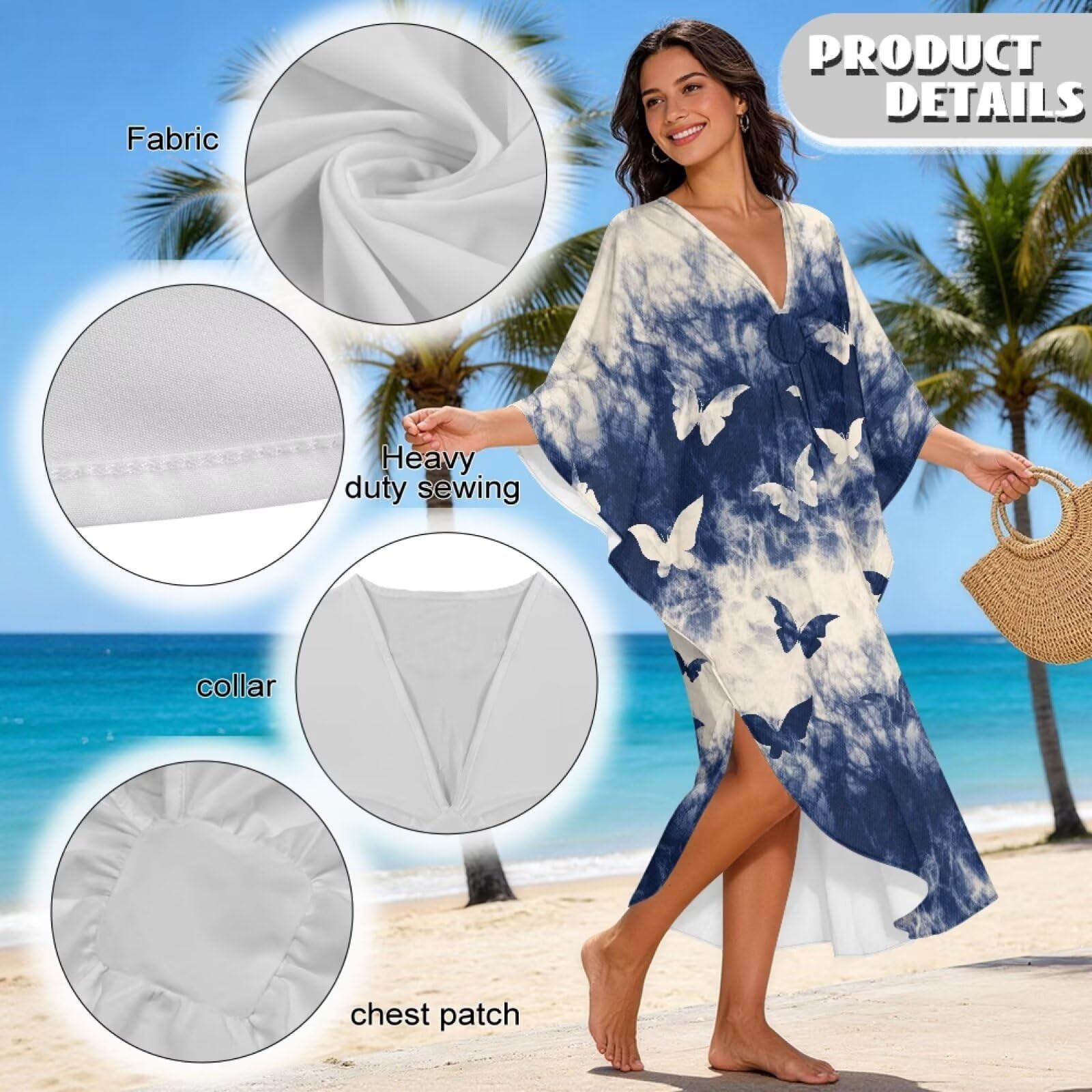 Poceacles Abito caftano da donna modello tie-dye Plus Size Boho abito con maniche a pipistrello Flowey Caftano Beach Cover Up