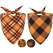 Fall Dog Bandanas 2PCS Halloween Pumpkin Spider Web Large Dogs