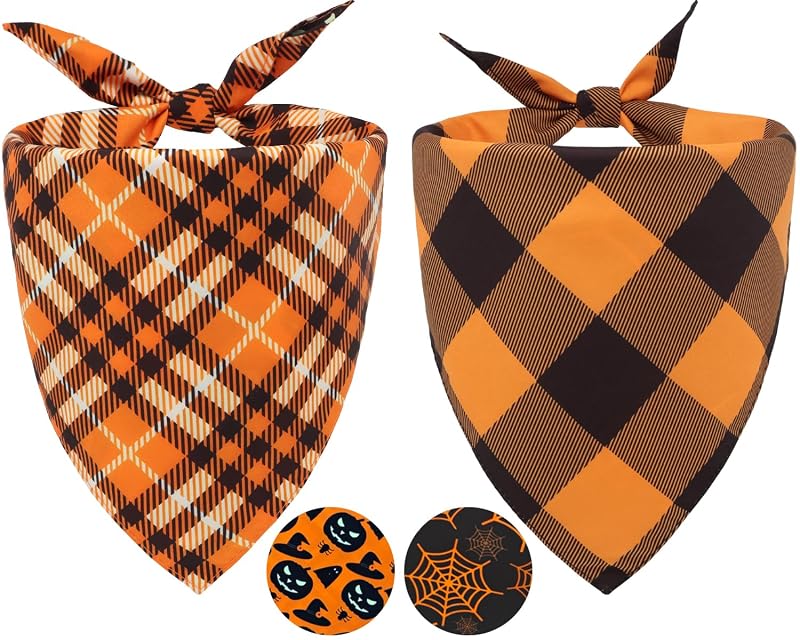Bandana para Cães Pequenos e Gatos em Poliéster, Fall & Halloween Dog Bandanas CozyHaus, Pacote com 2