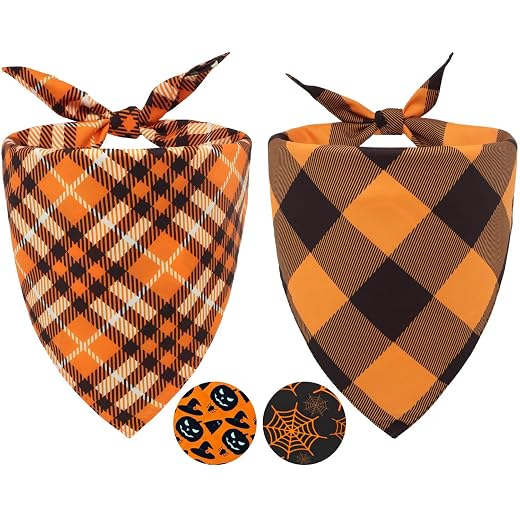 Fall Dog Bandanas 2PCS Halloween Pumpkin Spider Web Large Dogs