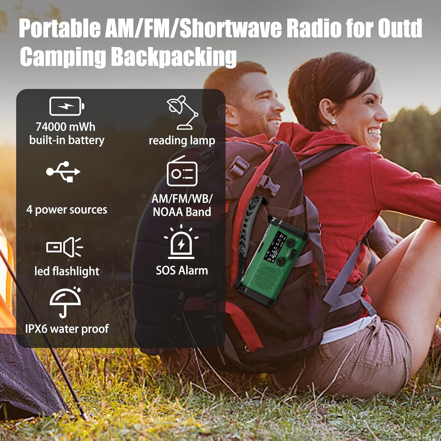 Hand Crank Emergency Radio,74000mWhSolar Powered Hand Crank Portable NOAA AM FM Weather Radio with 3Mode Flashlight and Reading Light,Cell Phone Charger,Home and Emergency Distress Signall