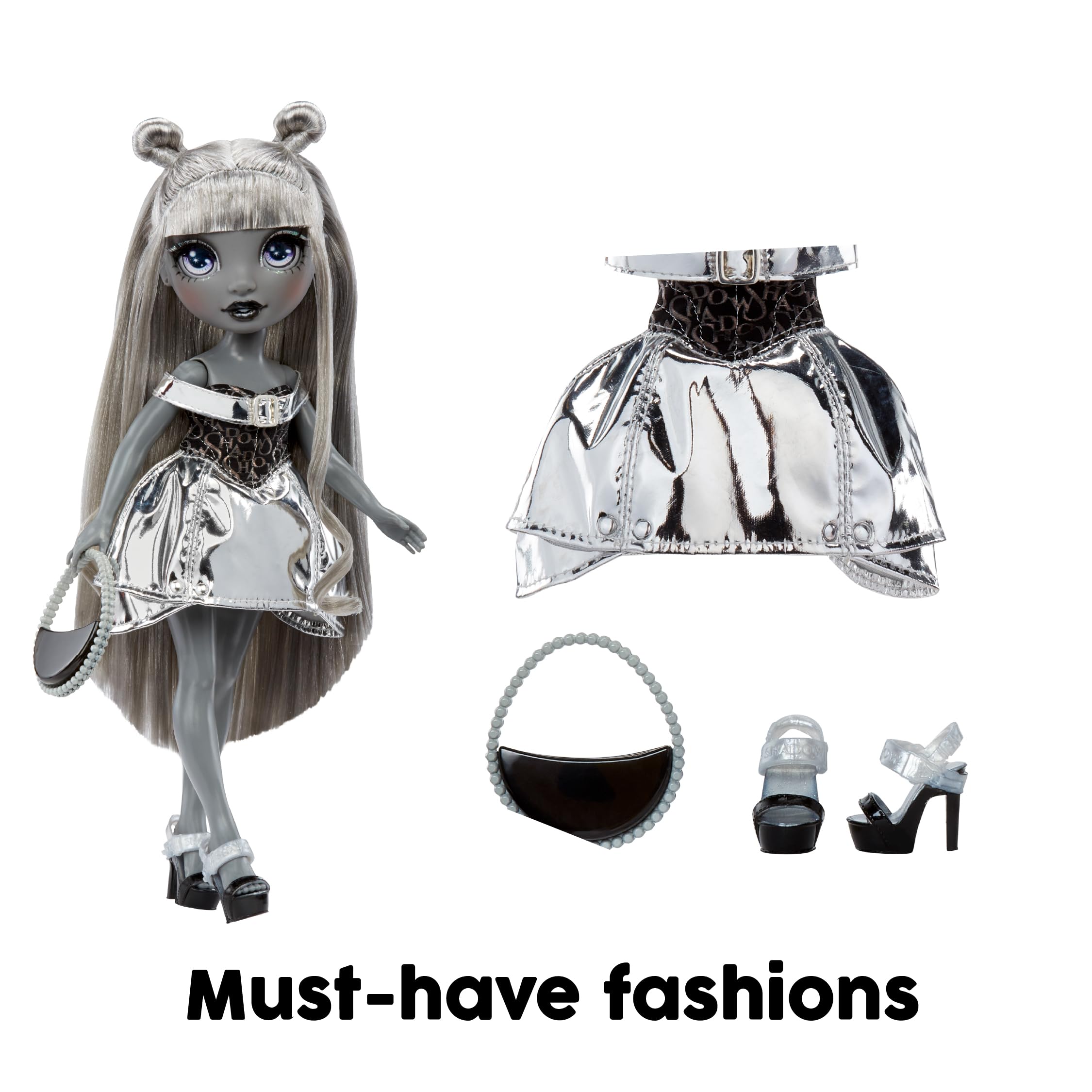 Rainbow High Shadow High Luna Madison, Grayscale 28cm Fashion Doll, Metallic Grey Outfit and Hair, Stylish Handbag - Image 2