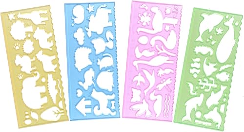 Miniatura 2 de BronaGrand 4 plantillas de dibujo para niños, regla de plástico, plantillas de pintura para niños, 4 colores transparentes