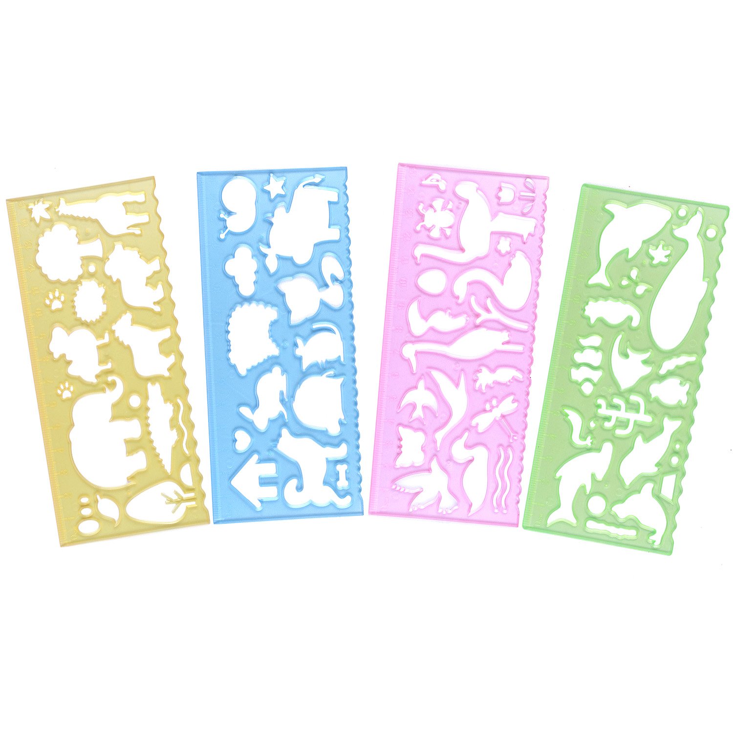 BronaGrand 4 Pcs Drawing Stencils Plastic Ruler Animals Painting Templates for Kids Clear 4 Colors