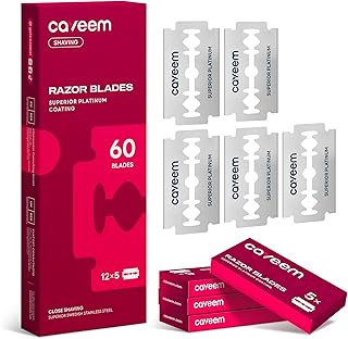 60 Count Double-Edge Safety Razor Blades, Replacement Razor Refills for Shaving, Stainless Steel Blades for All Standards Double-Edge Razor