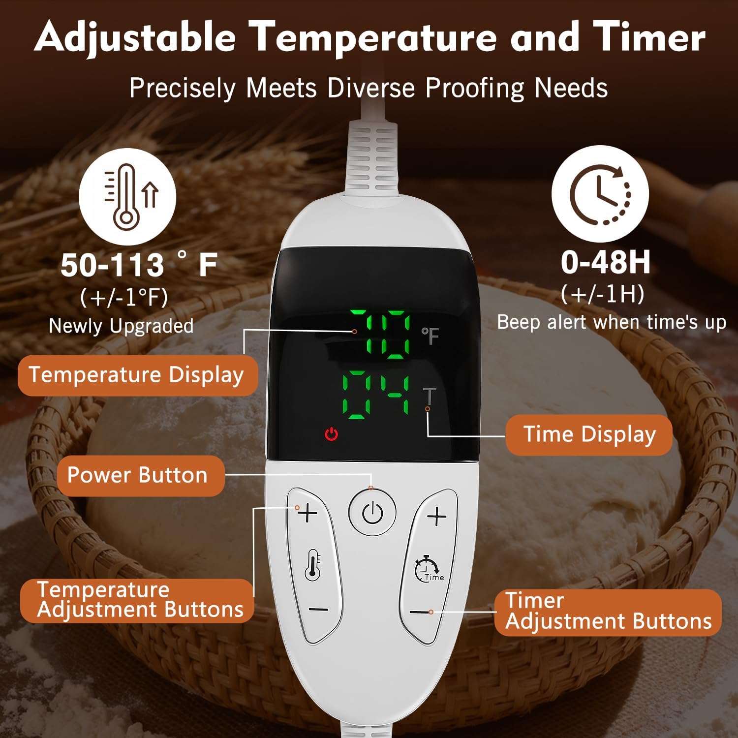 Folding Bread Proofing Box, Dough Proofer with 50-113F Temp Control & 48H Timer, Sourdough Baking Box with Metal Rack for Homemade Bread, Pizza, Yogurt, Kombucha