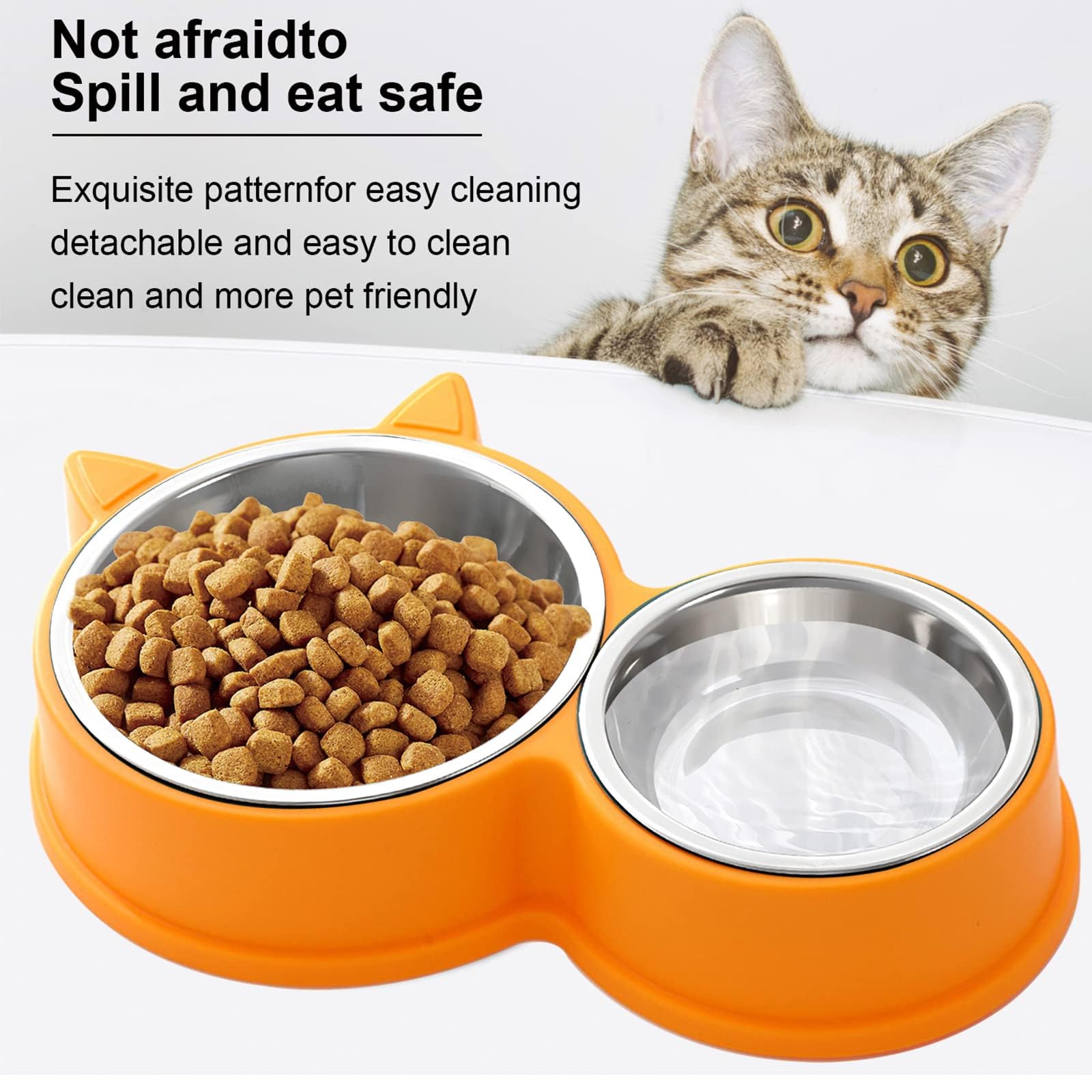 Set Doppia Ciotola per Gatti in Acciaio Inox con Base Antiscivolo, Lavabile in Lavastoviglie