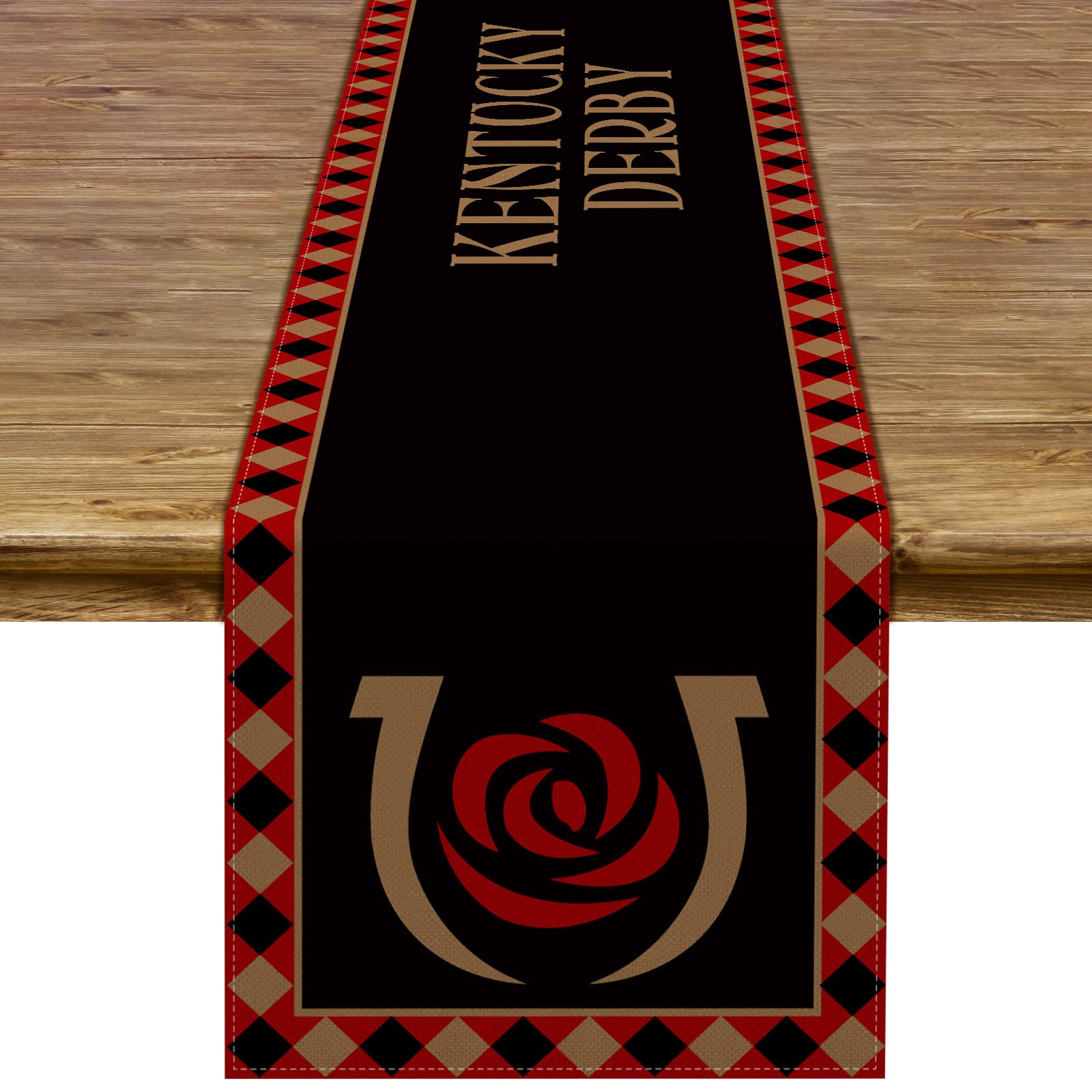 Kentucky Derby Table Runner Run for The Roses Horseshoe Horse Racing Themed Party Kitchen Dinning Room Home Decoration (13" x 72")