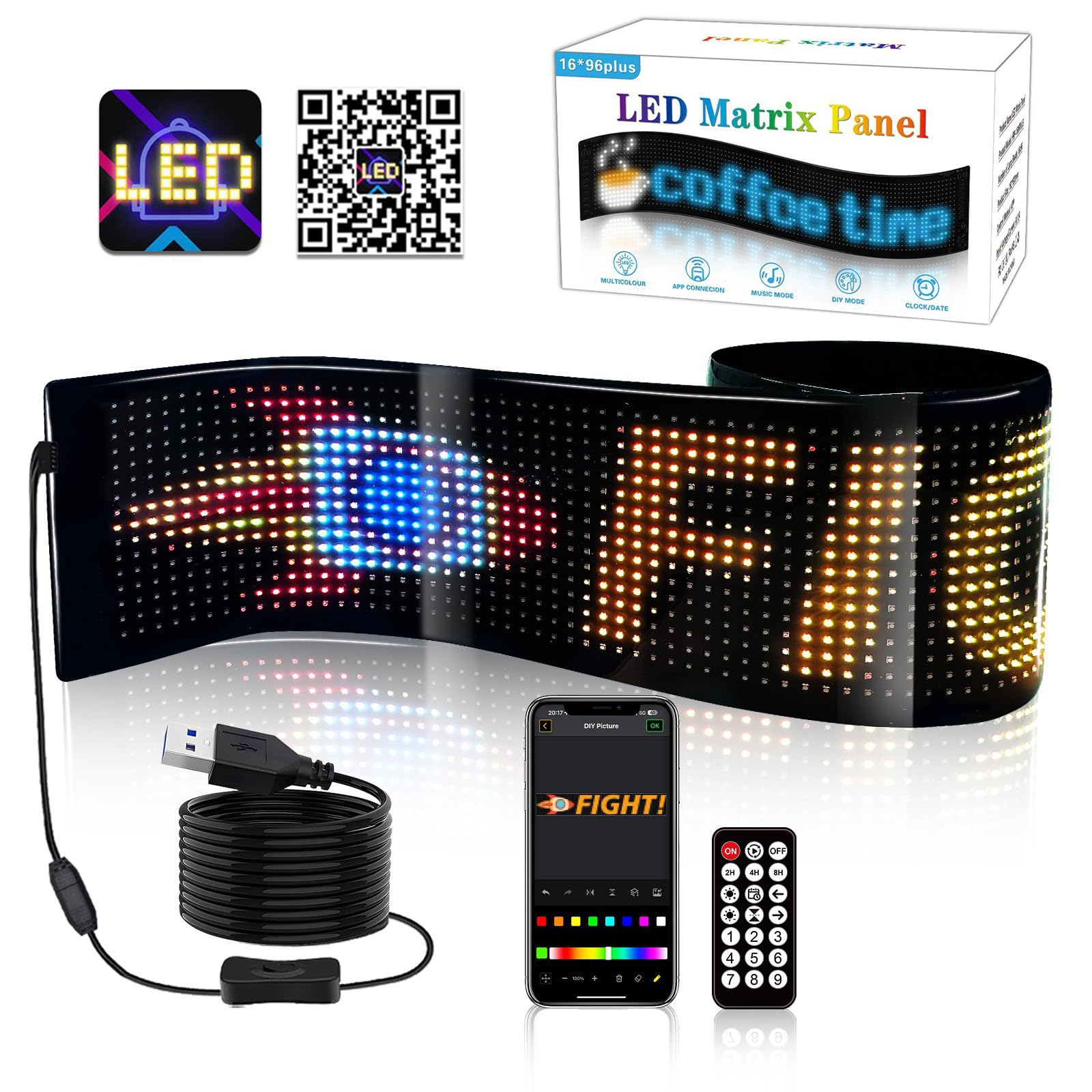 AOBUJDUB Occhi LED Per Caion E Auto, Display Flessibile A LED Per Auto - 12