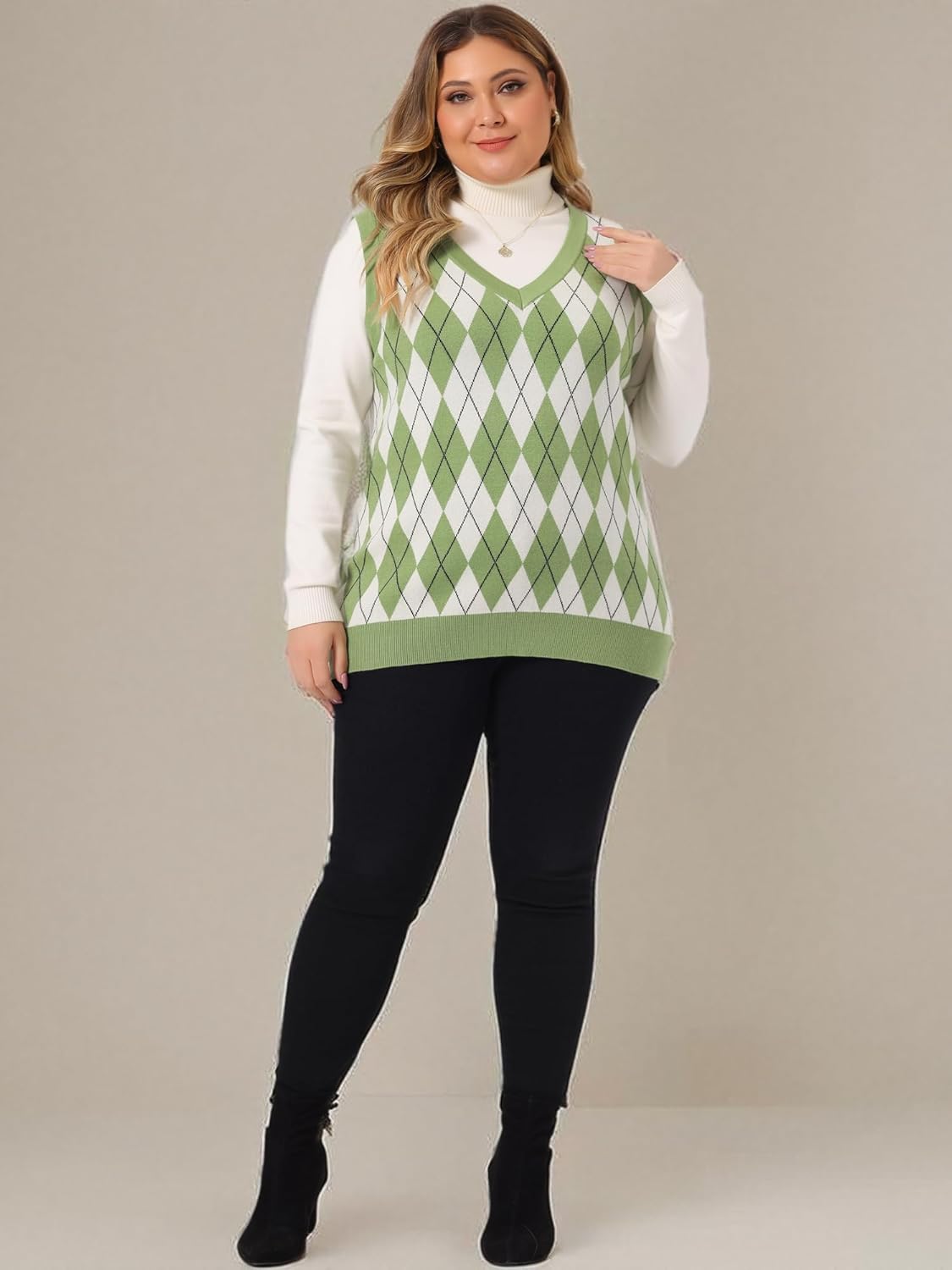 Agnes Orinda Plus Size Sweater Vest for Women Plaid Cable Knit Sleeveless Pullover Crop Top Sweater Vests - Image 6