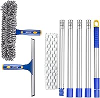 Vista 9 de Kit de lavado de ventanas giratorio ITTAR, escobilla limpiadora de ventanas con barra de extensión de 152 cm, escobilla de goma y combo de 2