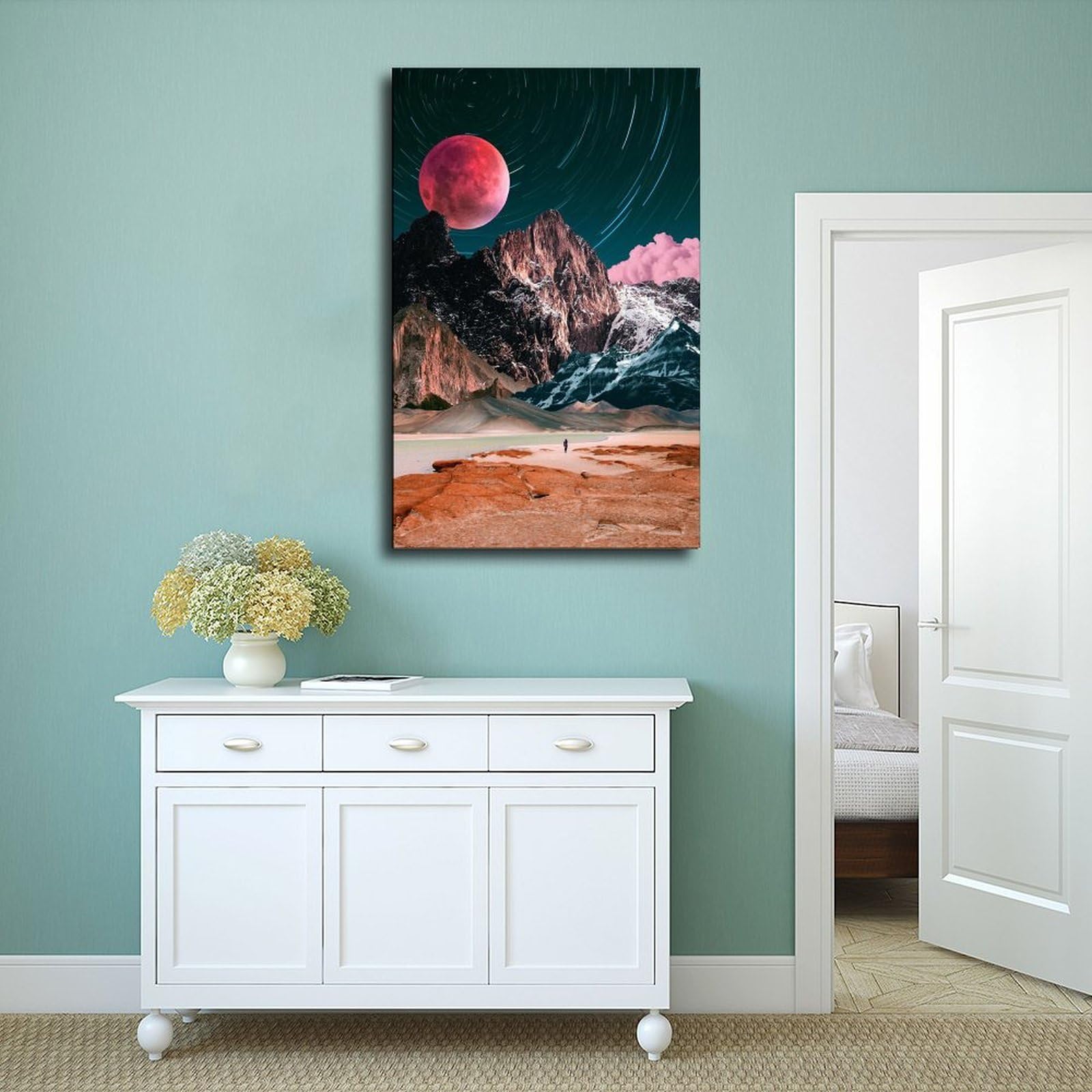 WRTYVE Poster su tela con paesaggio montano surreale, per dormitorio, decorazione regalo