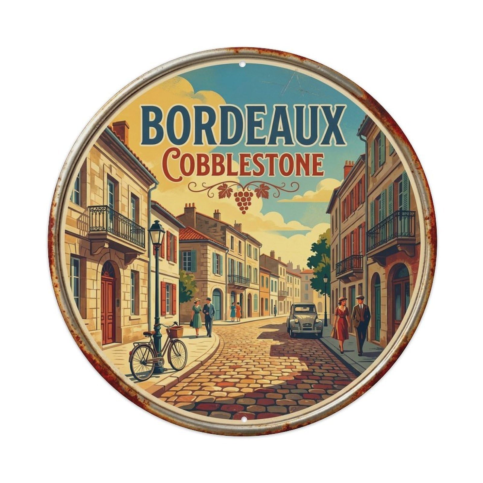 Retro Nature Travel Cobblestone France Bordeaux Metal Tin Sign