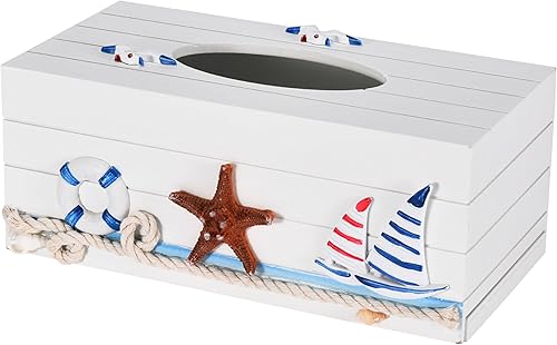 MEANT2TOBE Caja de pañuelos marinos blancos  Elegante soporte de cubierta de tejido individual  Dispensador de pañuelos duradero  toque de elegancia