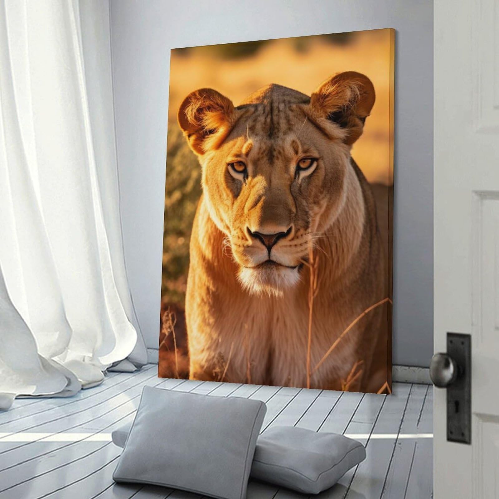 Junmoney Lioness Wildlife Photo Hanging Wall Art 20x30inch(50x75cm), for Work Areas, Reading Rooms Or Studios, Canvas Wall Decor for Creative Rooms