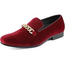 Amali Fay Velvet Mens Slip-On Shoes with Gold Chain Ornament Dress Shoes for Men Velvet Formal Loafers for Men The Original Smoking Men Tuxedo Dress Shoes