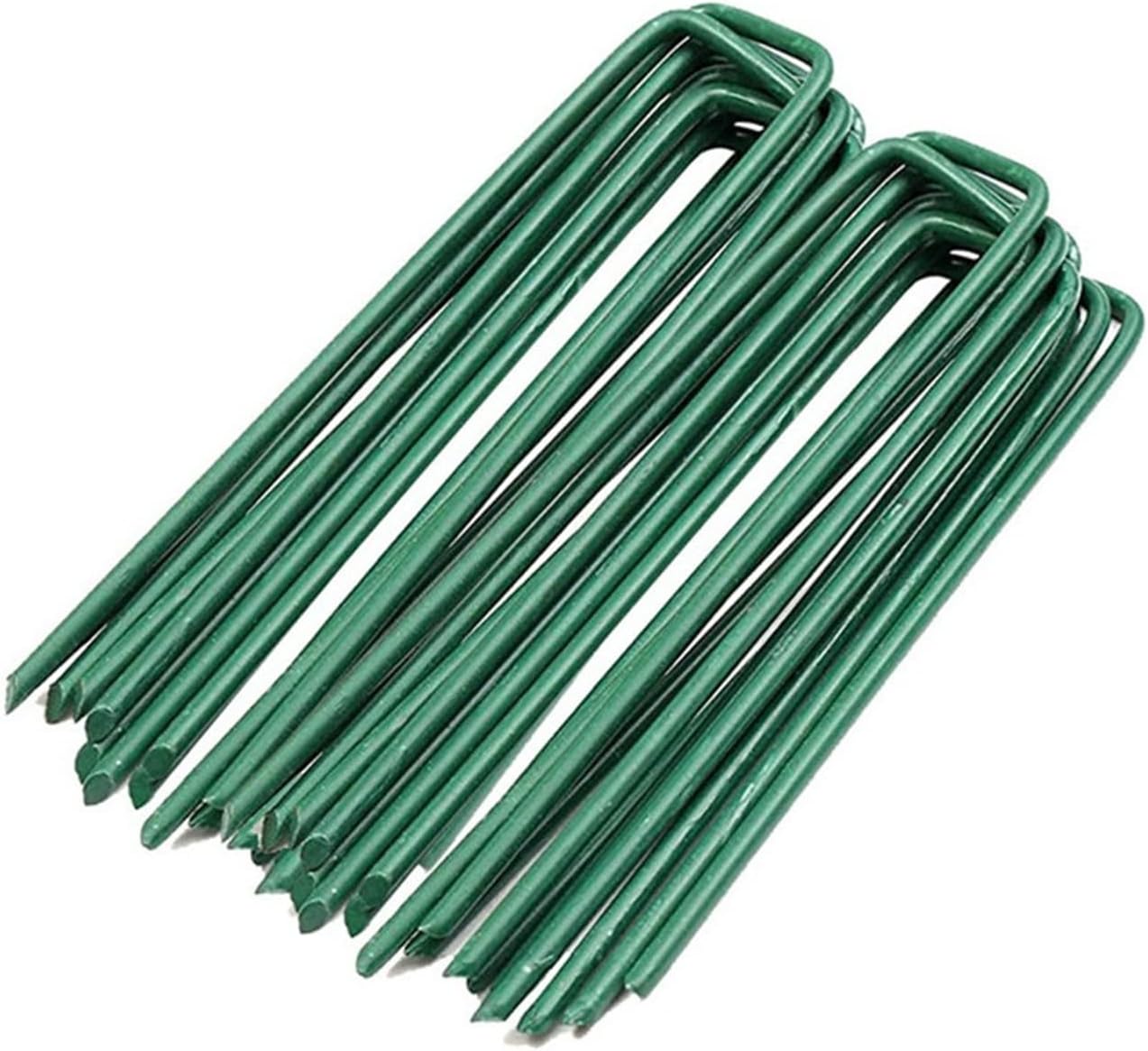 LAOJU Garden Pegs Pins Gardening Stakes Landscape Staples Ground Anchor Peg U Shape Steel Nail Pins for Artificial Grass Sod Weed Membrane Grass Fabric Netting, 15 Pack