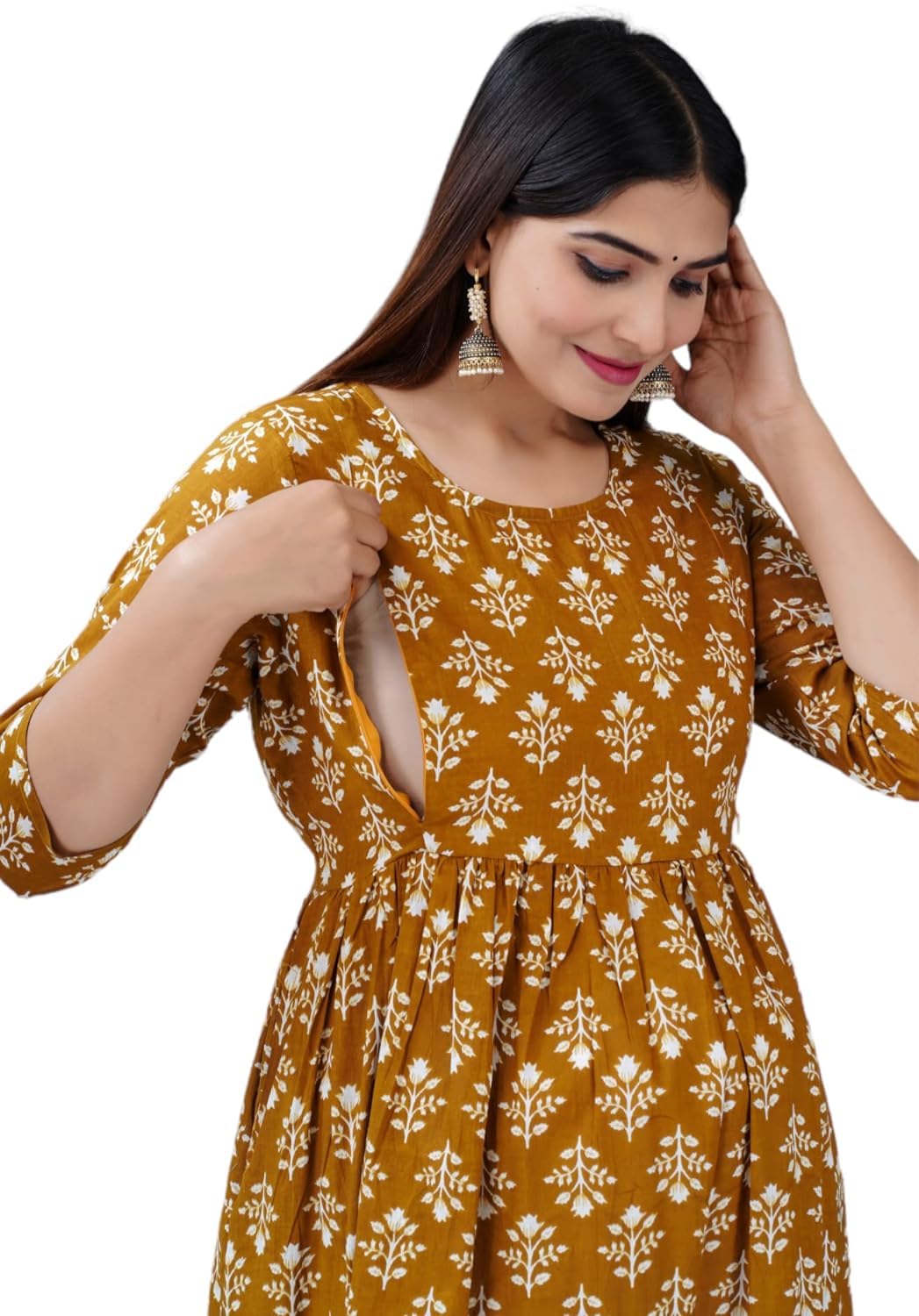 JikonetWomen's Maternity Dress Feeding Kurti with Zippers, Side Pocket