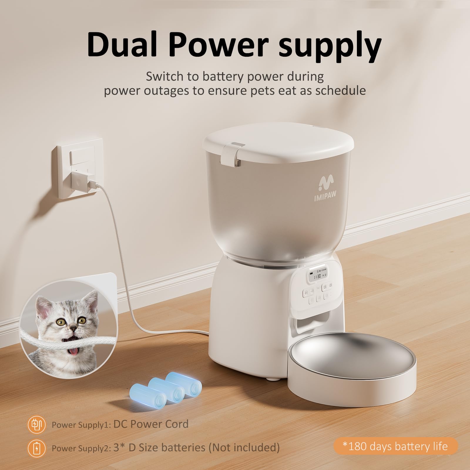 IMIPAW PET Automatischer Katzenfutterspender: 4-Liter-Katzenfutterspender, präziser automatischer Futterspender, programmierbar für 1–6 Mahlzeiten, leicht zu reinigen und doppelte Leistung mit